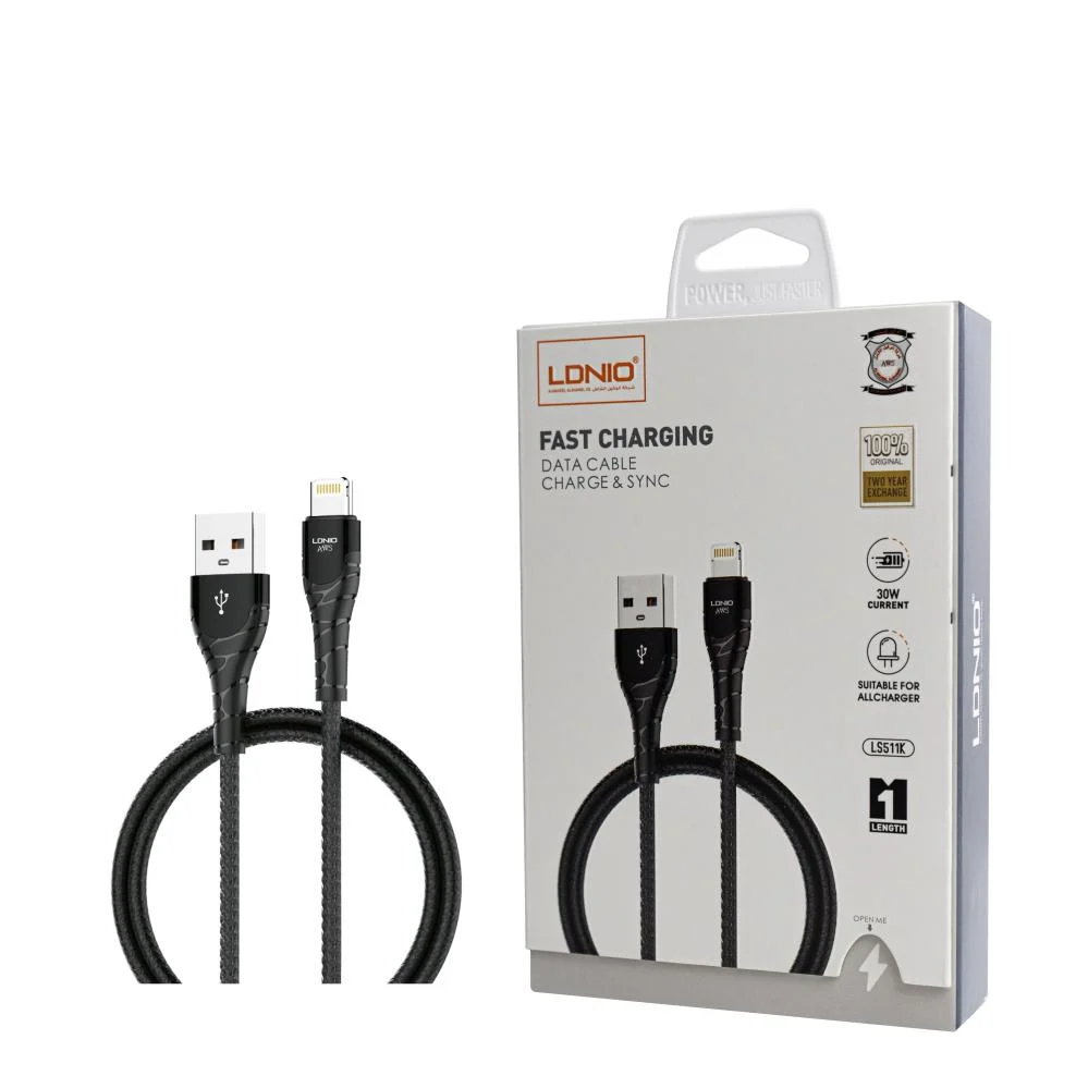 كيبل شحن ايفون ونقل بيانات LDNIO LS511K بقوة 30 واط - USB إلى Lightning بطول 1 متر